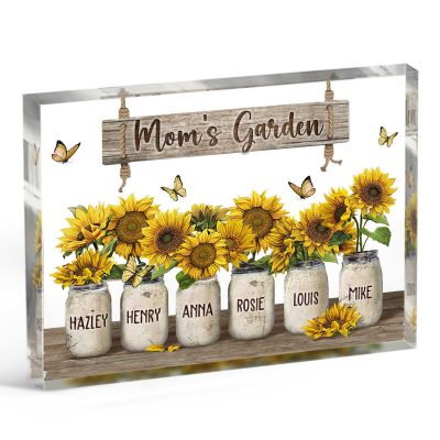 Personalized Mom's Garden Sunflower Acrylic Plaque - Custom Kid's Names Gifts For Mom - Gardening Presents For Mom - Mother's Garden Gift