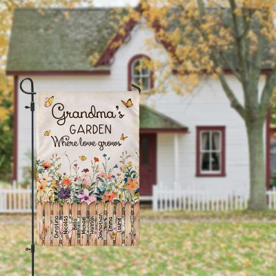 Where Love Grows Personalized Grandma's Garden Flag - Custom Grandkids Name Welcome Flag - Grandma's Garden Flag - Grandma Garden Gift