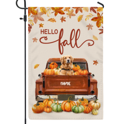Fall Welcome Personalized Dog Garden Flag - Pumpkin Truck Custom Dog Flag - Hello Fall Outdoor Decor - Dog Lovers Gifts