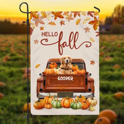 Fall Welcome Personalized Dog Garden Flag - Pumpkin Truck Custom Dog Flag - Hello Fall Outdoor Decor - Dog Lovers Gifts