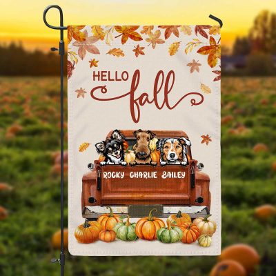 Custom Dog Fall Garden Flag - Personalized Pet Pumpkin Truck Garden Flag - Pet Lovers Gifts - Thanksgiving Gifts - Fall Yard Decor