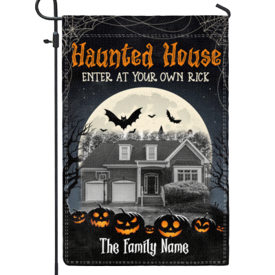 Personalized Haunted House Garden Flag - Custom Photo Haunted House Halloween Flag - Welcome Halloween Flag - Halloween Yard Decor