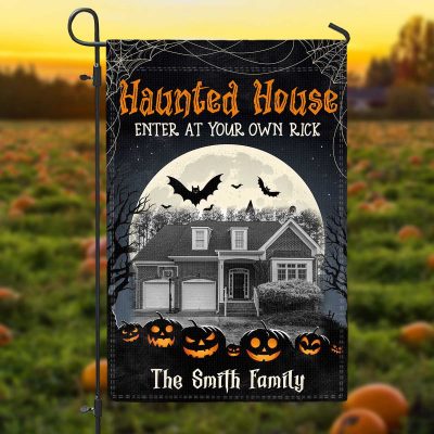 Personalized Haunted House Garden Flag - Custom Photo Haunted House Halloween Flag - Welcome Halloween Flag - Halloween Yard Decor