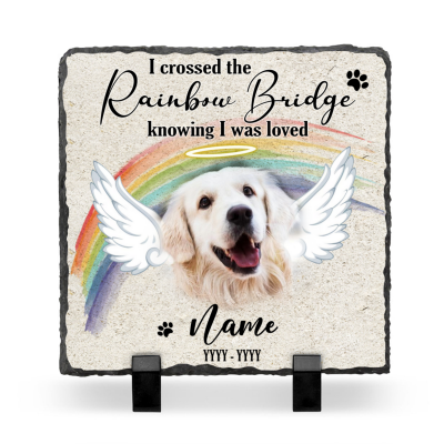 Rainbow Bridge Dog Memorial Slate - Personalized Pet Grave Marker Headstone - Loss of Dog Cat Sympathy Gift