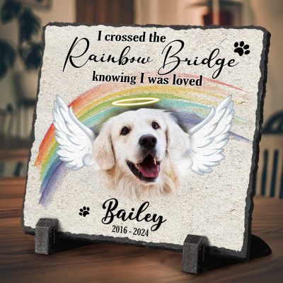 Rainbow Bridge Dog Memorial Slate - Personalized Pet Grave Marker Headstone - Loss of Dog Cat Sympathy Gift