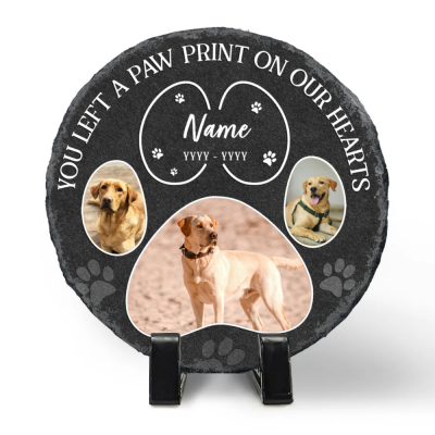 Engraved Paw Prints on Our Hearts - Personalized Photo Dog Memorial Stone - Gift For Pet Loss - Cat Dog Loss Gift