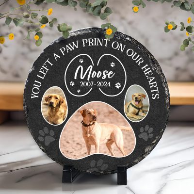 Engraved Paw Prints on Our Hearts - Personalized Photo Dog Memorial Stone - Gift For Pet Loss - Cat Dog Loss Gift