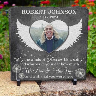 May the Winds of Heaven Blow Softly - Personalized Memorial Garden Stone - Memorial Gifts for Loss of a Loved One - Slate Grave Marker