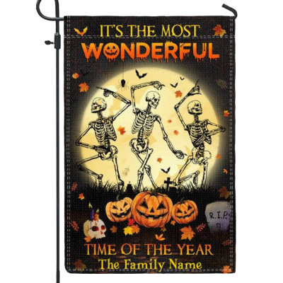 Skeleton Halloween Garden Flag, Personalized Halloween Flag, Fall Skeleton Halloween Decor Outdoor
