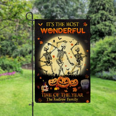 Skeleton Halloween Garden Flag, Personalized Halloween Flag, Fall Skeleton Halloween Decor Outdoor