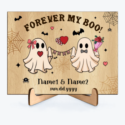 Personalized Forever My Boo Wood Print, Custom Halloween Couple Gift, Halloween Cute Couples Wooden Sign, Couple Ghost Sign