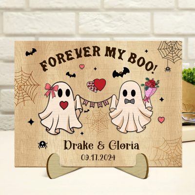 Personalized Forever My Boo Wood Print, Custom Halloween Couple Gift, Halloween Cute Couples Wooden Sign, Couple Ghost Sign