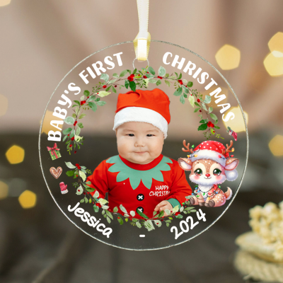 Personalized Baby First Christmas Ornament, Baby Christmas Ornament, Pink Floral Christmas, New Baby Christmas Gifts, Holiday Baby Ornament