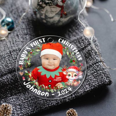 Personalized Baby First Christmas Ornament, Baby Christmas Ornament, Pink Floral Christmas, New Baby Christmas Gifts, Holiday Baby Ornament