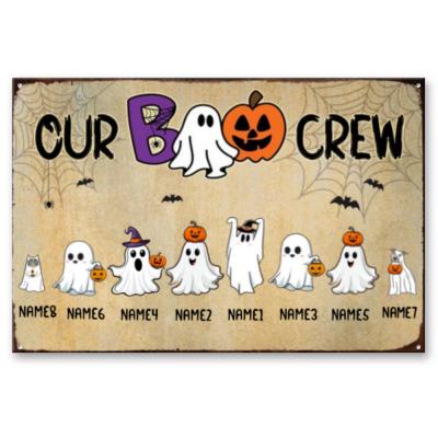 Our Boo Crew Ghost Family Metal Sign, Personalized Halloween Family Sign, Halloween Gift for Family, Fall Halloween Decor