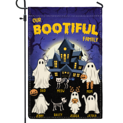 Personalized Halloween Flag, Our Bootiful Family Flag, Custom Family Name Halloween Flag, Halloween Gifts For Family, Ghost Family Outdoor Decor