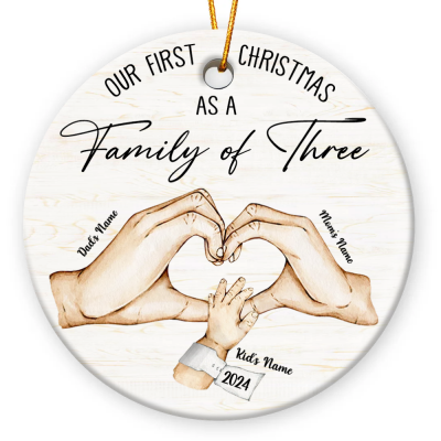First Christmas As Family of Three Ornament, New Baby Christmas Ornament 2025, Personalized Family Ornament