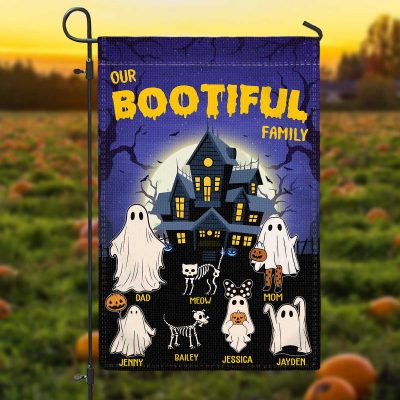 Personalized Halloween Flag, Our Bootiful Family Flag, Custom Family Name Halloween Flag, Halloween Gifts For Family, Ghost Family Outdoor Decor