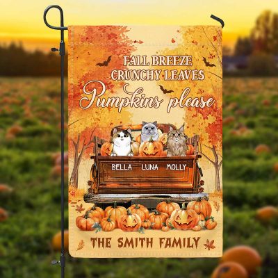 Custom Cat Pumpkin Fall Garden Flag, Personalized Gift for Cat Lovers, Autumn Pumpkin Yard Flag, Halloween Outdoor Decor