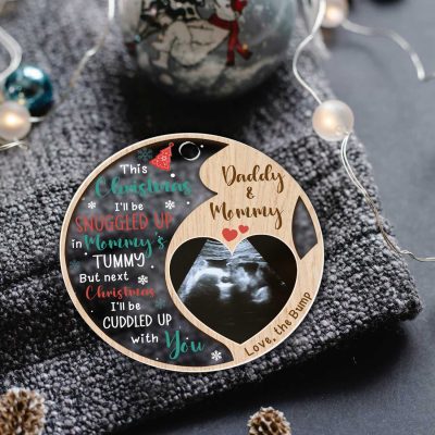 Custom I'll Be Snuggled Up In Mommy's Tummy Ornament, Ultrasound Ornament, Expecting Parents Gift, New Parents Gift From The Bump, Sonogram Ornament