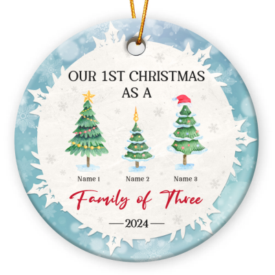 Family Of Three Christmas Ornament, Personalized Baby's First Christmas Ornament, Baby's First Christmas Keepsake, First Christmas Decoration