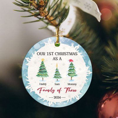 Family Of Three Christmas Ornament, Personalized Baby's First Christmas Ornament, Baby's First Christmas Keepsake, First Christmas Decoration