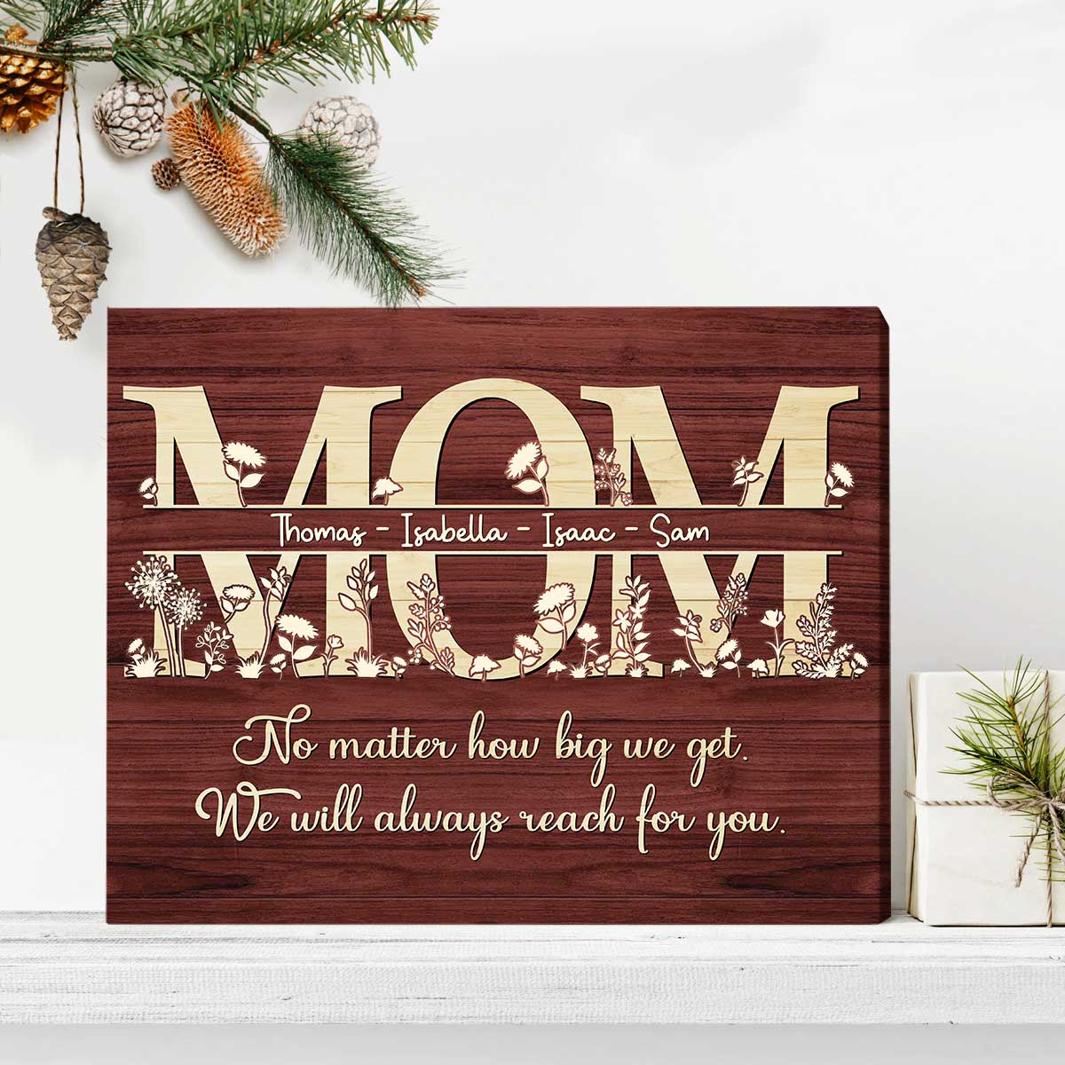 Personalized Christmas Gifts For Mom, Mom Sign With Kids Names