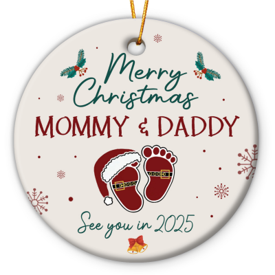 BEST SELLERS 51 Merry Christmas Mommy and Daddy See You in 2025 Christmas Tree Ornament, Pregnancy Ornament, Gift for Expecting Parents, Baby Shower Gift