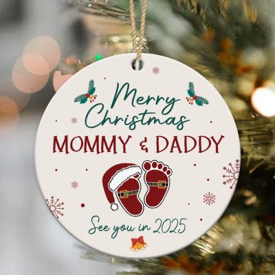 BEST SELLERS 52 Merry Christmas Mommy and Daddy See You in 2025 Christmas Tree Ornament, Pregnancy Ornament, Gift for Expecting Parents, Baby Shower Gift