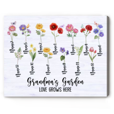 Custom Birth Month Flower Grandma's Garden Canvas