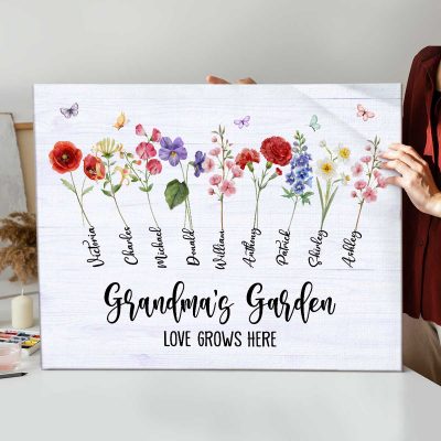 Personalized Christmas Gifts For Grandma, Custom Birth Month Flower Grandma's Garden Canvas, Grandma Gift With Grandkids Names, Unique Birthday Gift for Grandma