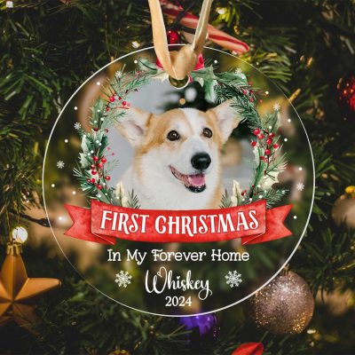 Personalized Dogs First Christmas Ornament 2024 - Dog 1st Christmas In My Forever Home Ornament - Dog Adoption Ornament - Rescued Puppy Gift