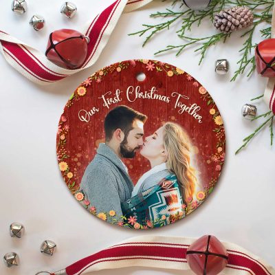 First Christmas Together Photo Ornament - Our First Christmas Couple Photo Ornament - Xmas 2024 Ornament Gift for Engaged Couple - Couple Keepsake