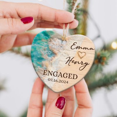 Beach Engagement Ornament, Custom Engaged Ornament, Engagement Gift, Anniversary Ornament, Just Engaged Gift, Engaged Christmas Ornament 2024