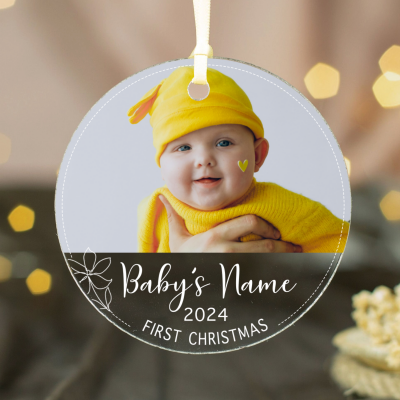 Baby First Christmas Ornament 2025 - Personalized Baby Photo Ornament - Baby's 1st Christmas Ornaments - Newborn Baby Gift