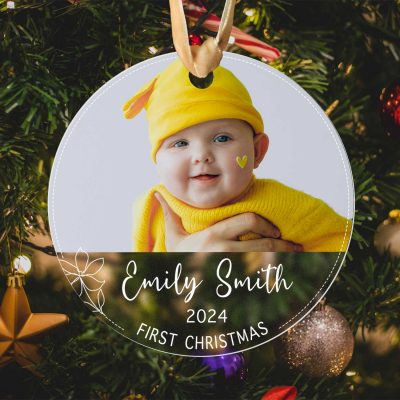 Baby First Christmas Ornament 2024 - Personalized Baby Photo Ornament - Baby's 1st Christmas Ornaments - Newborn Baby Gift