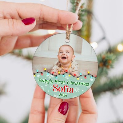 Custom Baby Photo Christmas Ornament 2024, Personalized Baby’s First Christmas Ornament, Baby 1st Christmas Bauble, Baby Holiday Keepsake