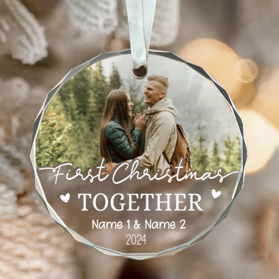 Couples 1st Christmas Personalized Photo Ornament, 1st Christmas Together Glass Ornament, Custom Couple Ornaments, First Christmas Together Gifts