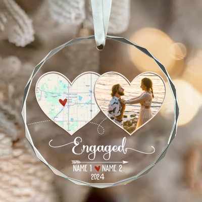 BEST SELLERS 31 Custom Map Engagement Ornament, Engagement Xmas Glass Ornaments, Personalized Engaged Photo Ornament, Engagement Ornament Gift