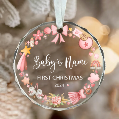 Personalized Baby Girl First Christmas Ornament 2025 - 1st Christmas Ornament for Baby Girl - Custom Baby 1st Xmas Ornament - Newborn Baby Gift