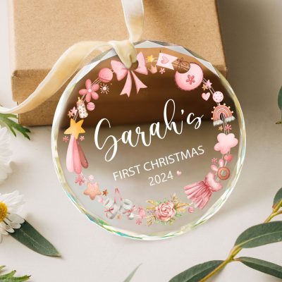 Personalized Baby Girl First Christmas Ornament 2024 - 1st Christmas Ornament for Baby Girl - Custom Baby 1st Xmas Ornament - Newborn Baby Gift