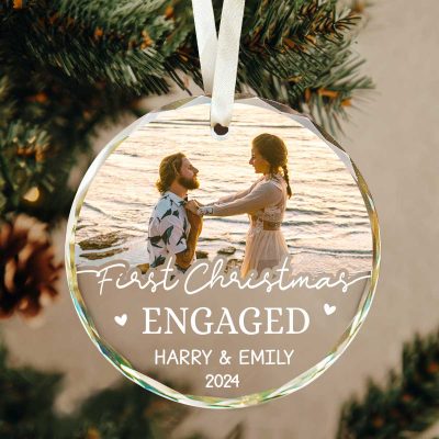 first christmas engaged personalized photo ornament 1st christmas engaged ornament just engaged ornament custom newly engaged gifts