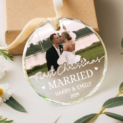 first xmas married personalized photo ornament wedding christmas glass ornament christmas tree ornaments for newlyweds newlywed christmas gift