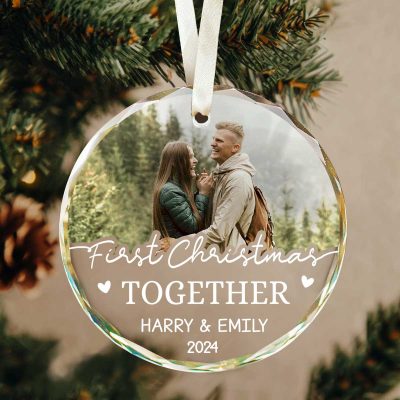 couples 1st christmas personalized photo ornament 1st christmas together glass ornament custom couple ornaments first christmas together gifts