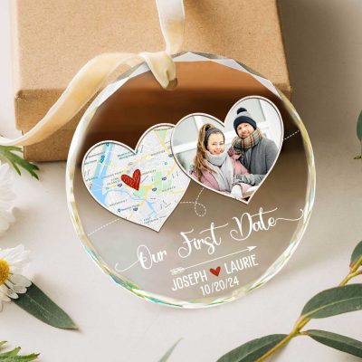 our first date personalized couple map glass ornament christmas ornaments for couples christmas gift for girlfriend boyfriend