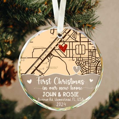 new home custom location map ornament first christmas in our new home ornament first home glass ornament 2024 first home xmas gift