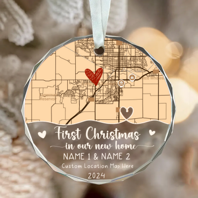 New Home Custom Location Map Ornament, First Christmas In Our New Home Ornament, First Home Glass Ornament 2025, First Home Xmas Gift