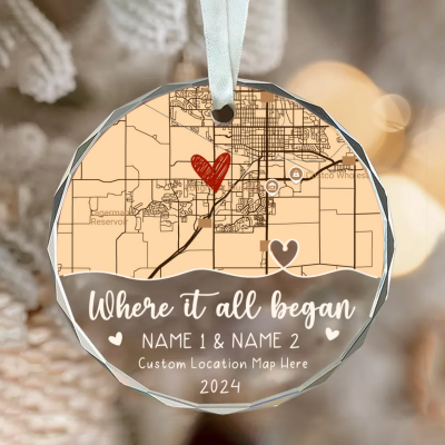 BEST SELLERS 65 Custom Couple Location Map Glass Ornament, Where It All Began Ornament, 1st Christmas Together Ornament, First Anniversary Christmas Gifts