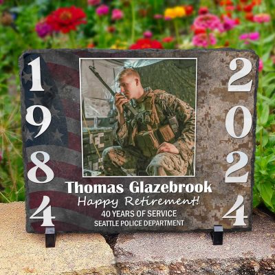 Personalized Marine Retired Photo Slate Plaque - Marine Corps Retirement Gifts - Gifts For Marine Veterans - USMC Retirement Gifts