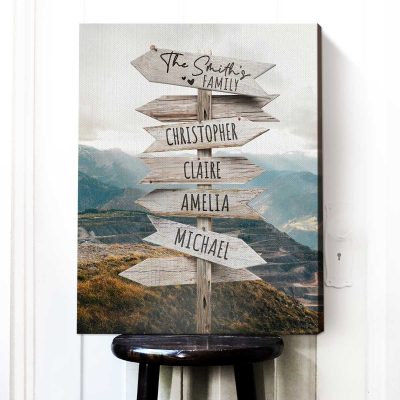 Mountain Wall Art - Family Street Sign Custom Multi-name Canvas Print - Family Name Wall Art - Personalized Xmas Gifts For Mom And Dad